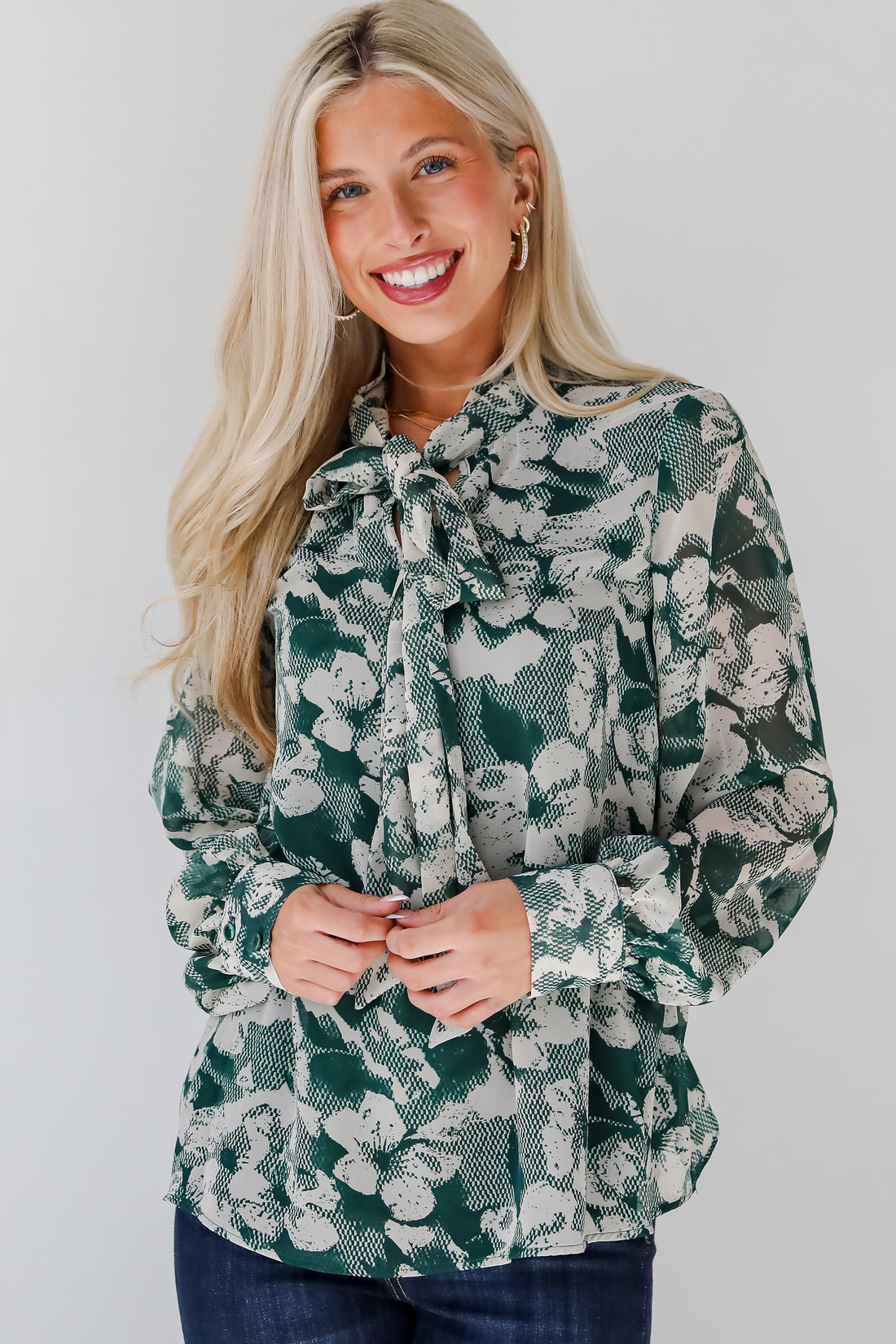 Convincing Choice Hunter Green Floral Blouse