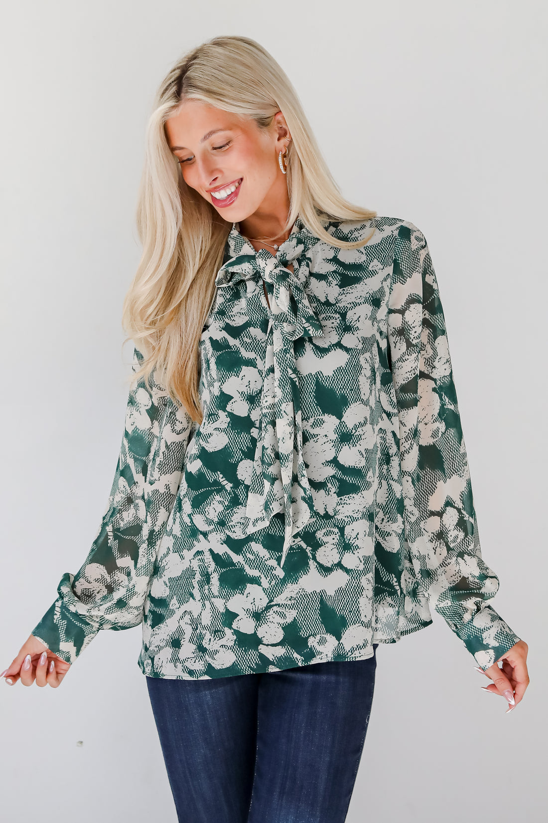 Convincing Choice Hunter Green Floral Blouse