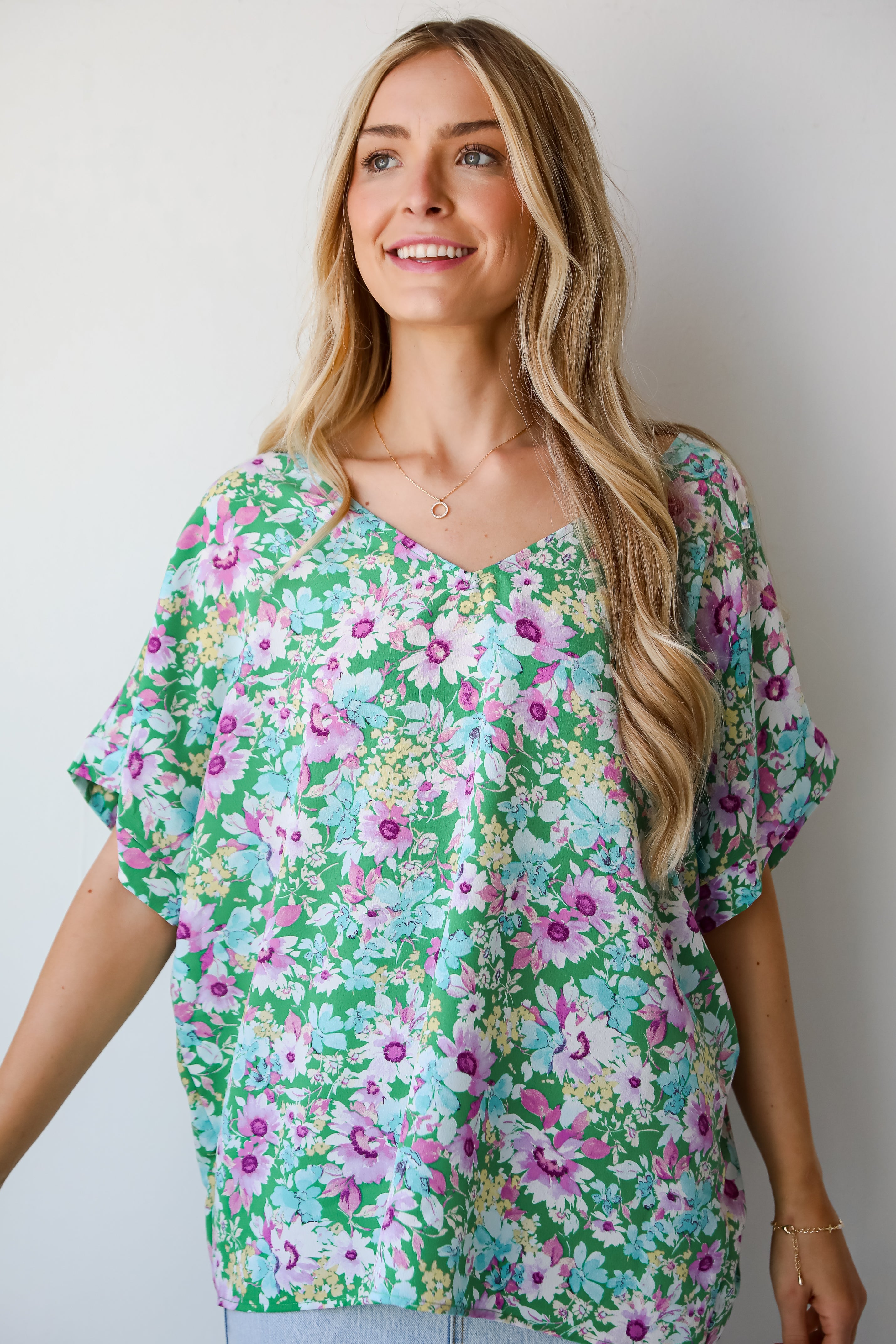 cute Green Floral Blouse