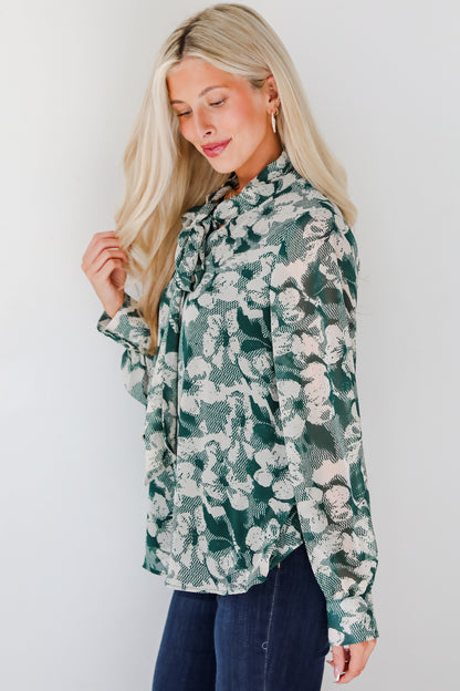 Convincing Choice Hunter Green Floral Blouse