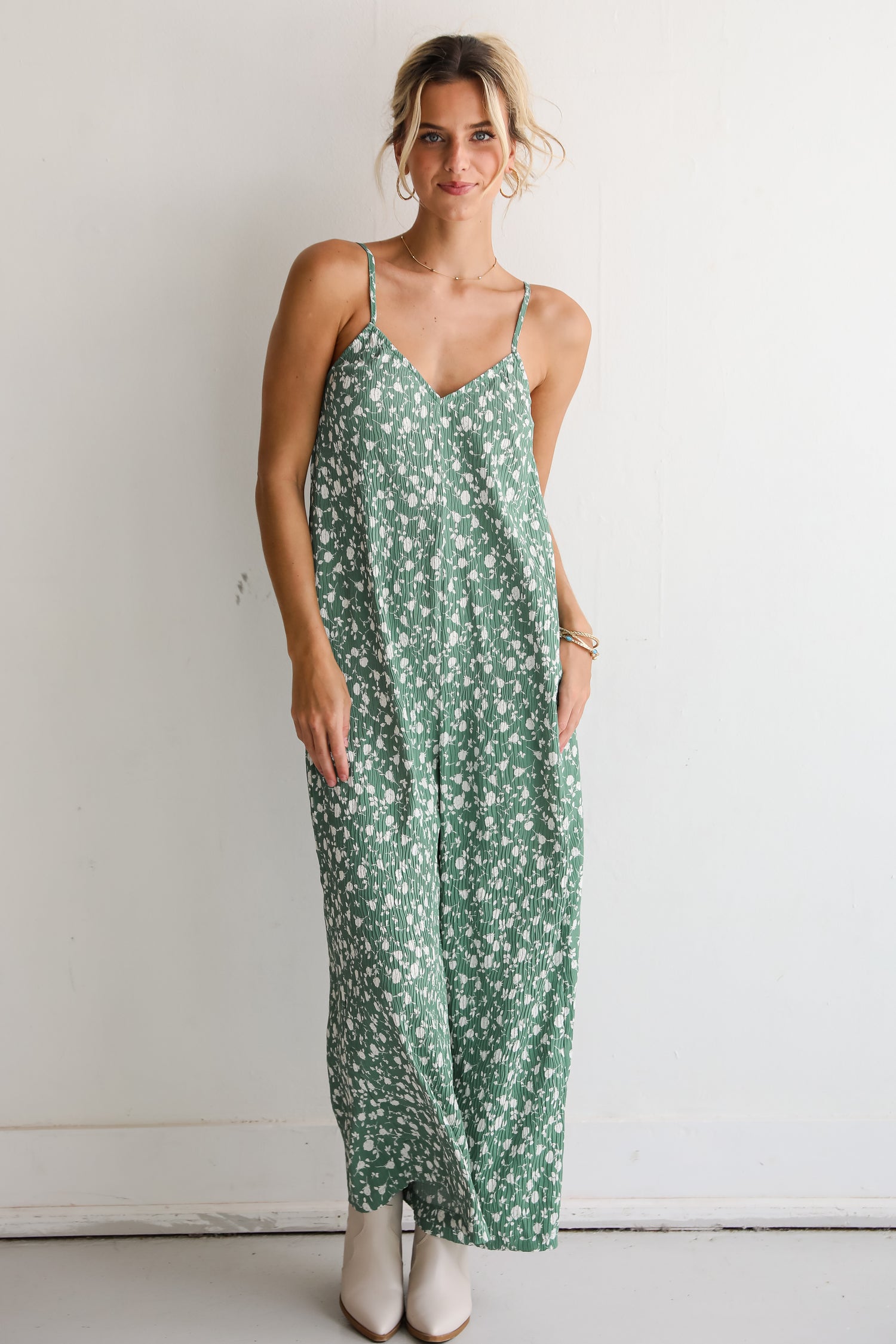 Bright Perspective Green Floral Wide Leg Jumpsuit