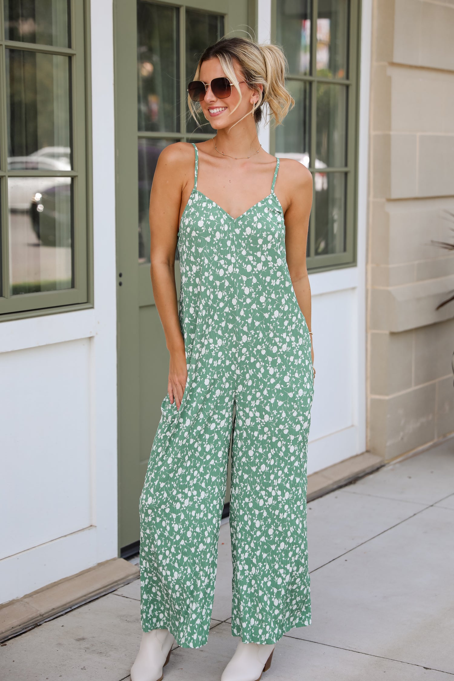 Bright Perspective Green Floral Wide Leg Jumpsuit