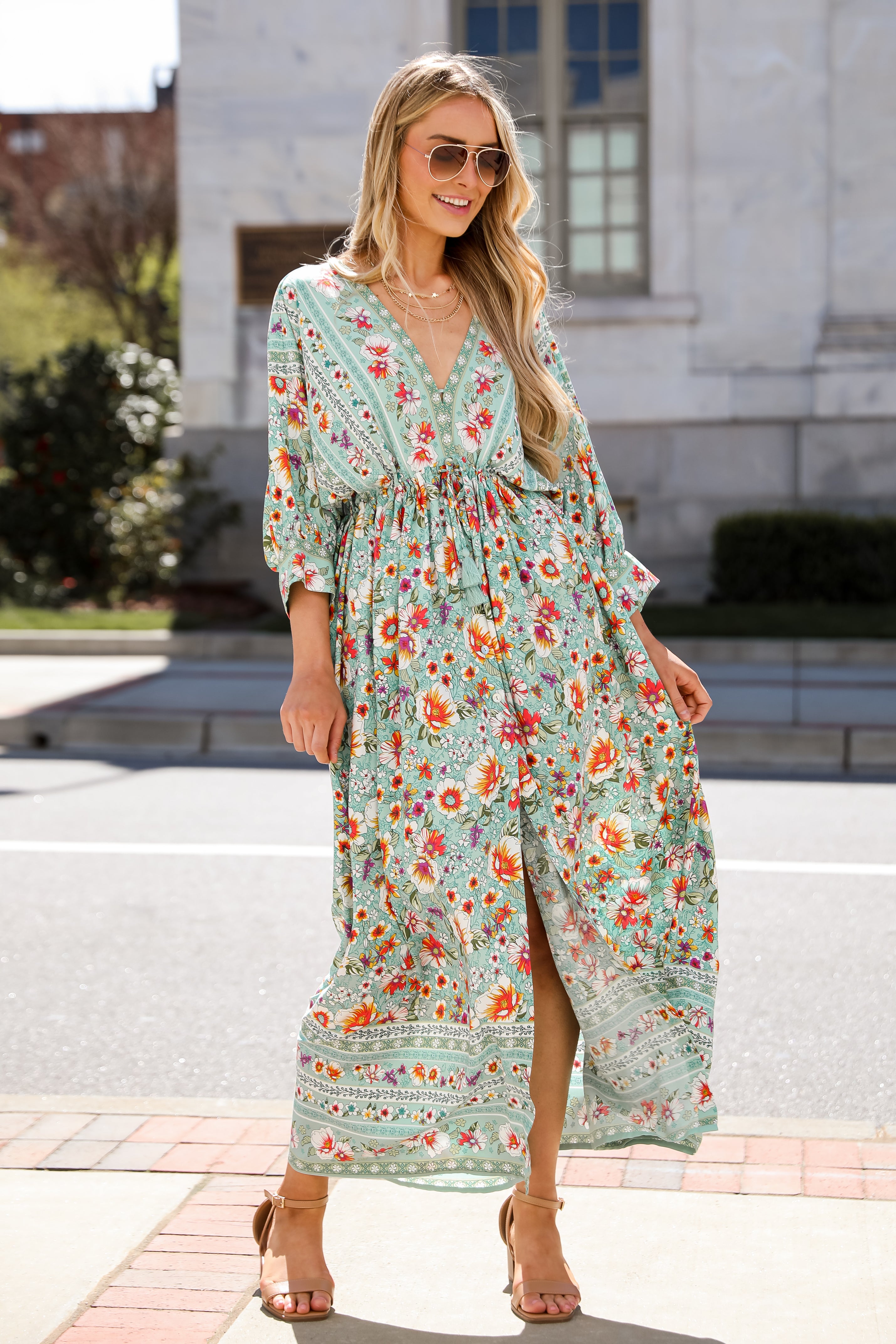 green Floral Maxi Dress