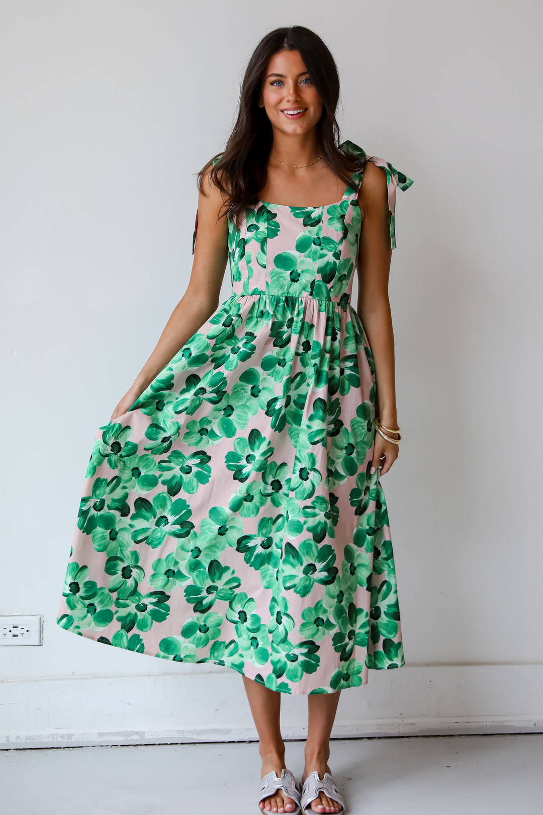 Flawlessly Breezy Blush Floral Midi Dress