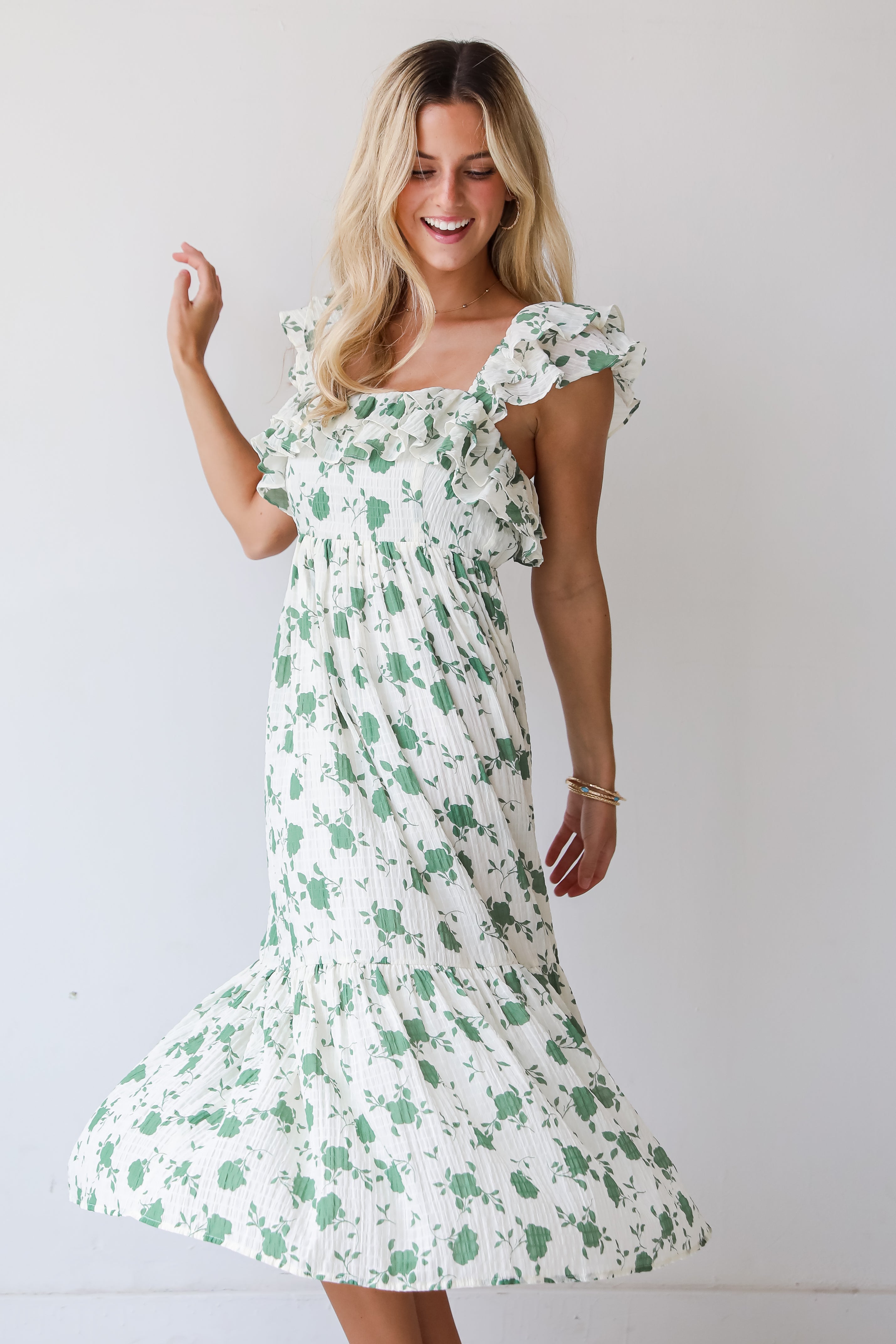 Fabulous Darling Green Floral Midi Dress