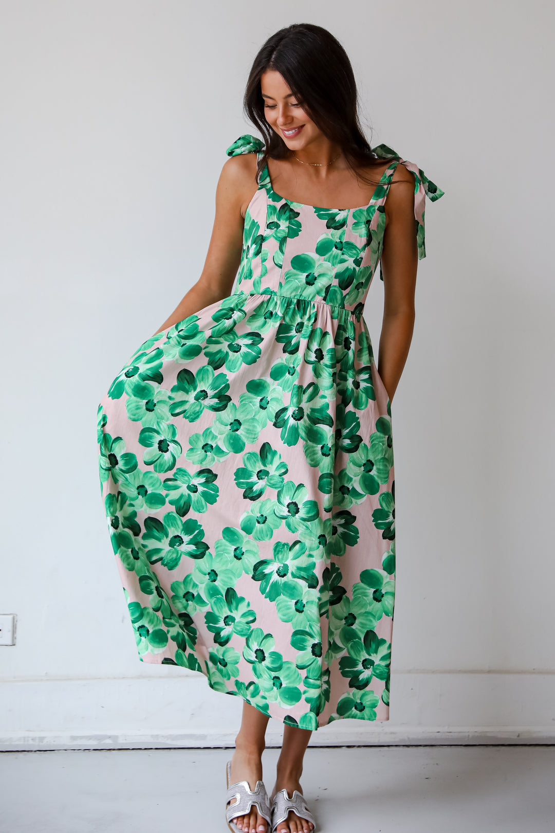 Flawlessly Breezy Blush Floral Midi Dress