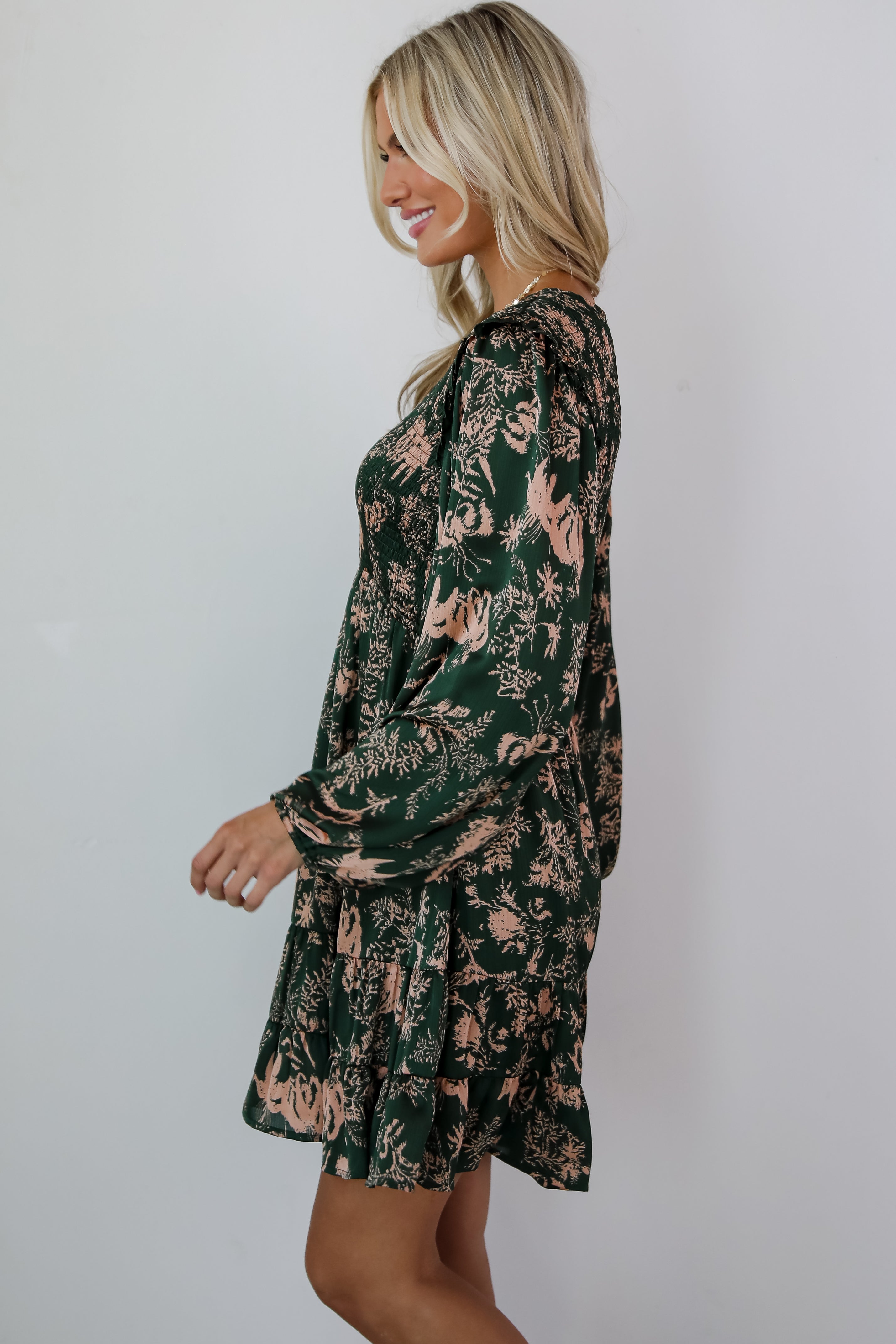 Notable Delight Hunter Green Floral Mini Dress