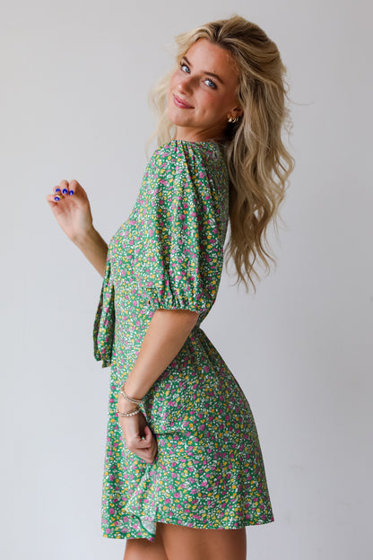 Perfect Whimsy Green Floral Mini Dress