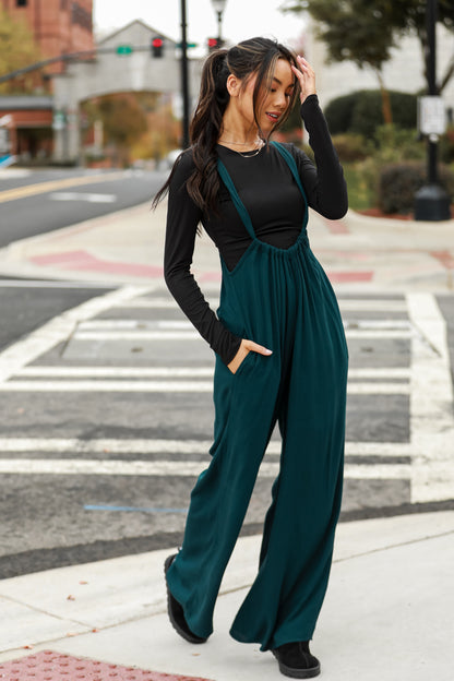 Hunter Green Suspender Jumpsuit