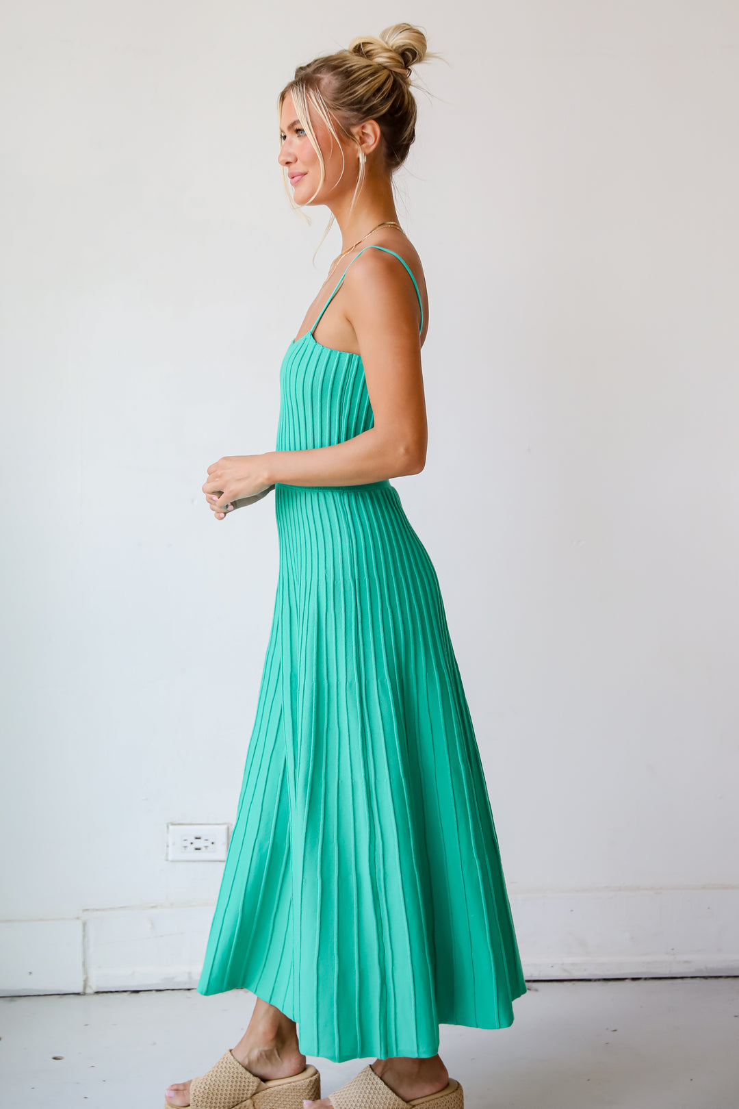 Lasting Sweetness Green Knit Maxi Dress