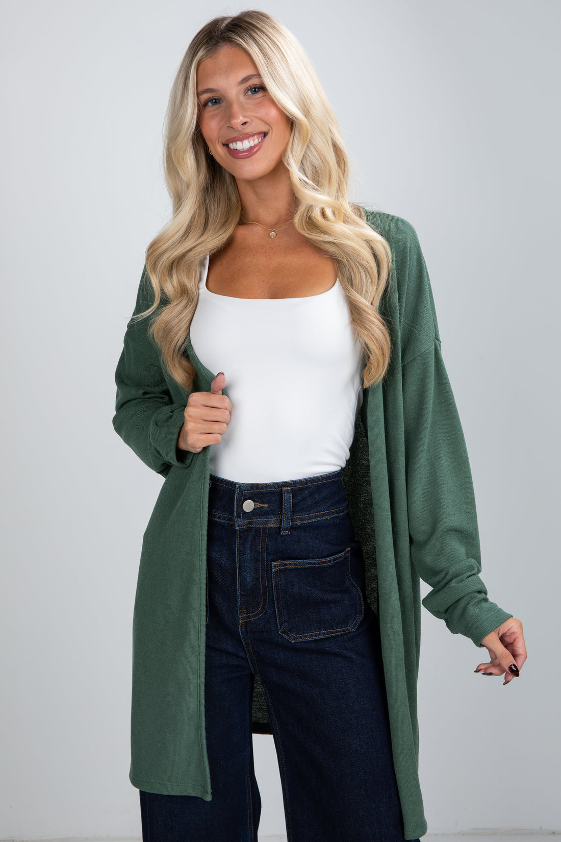 green cardigan