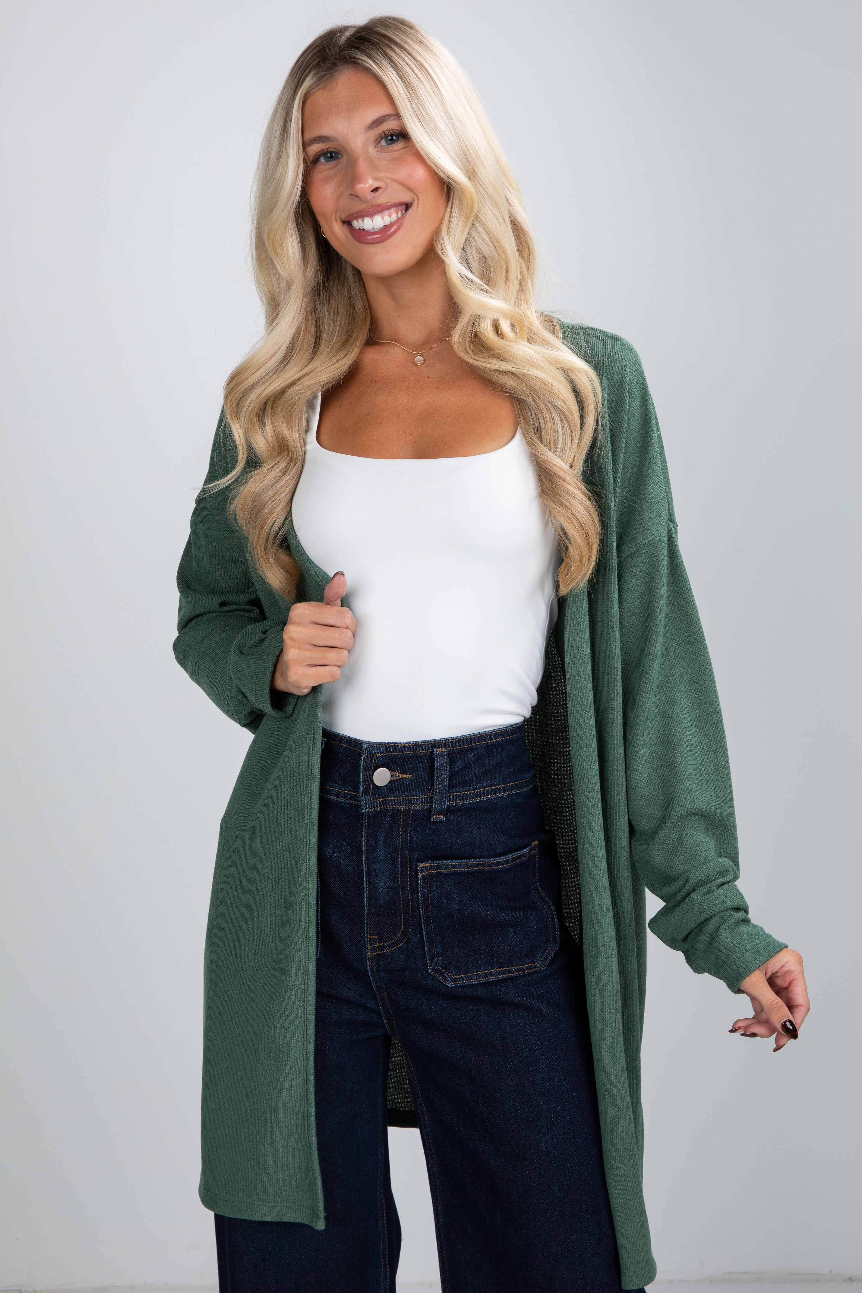 green cardigan