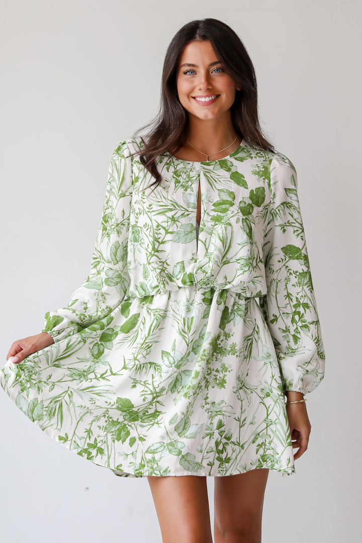 Mesmerizing Essence Green Floral Mini Dress