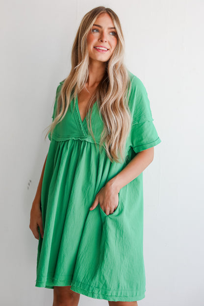 Bound To Charm Kelly Green Babydoll Mini Dress