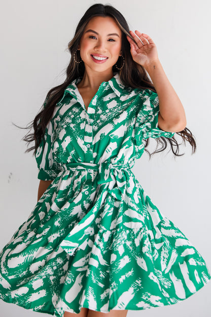 flowy Kelly Green Mini Dress