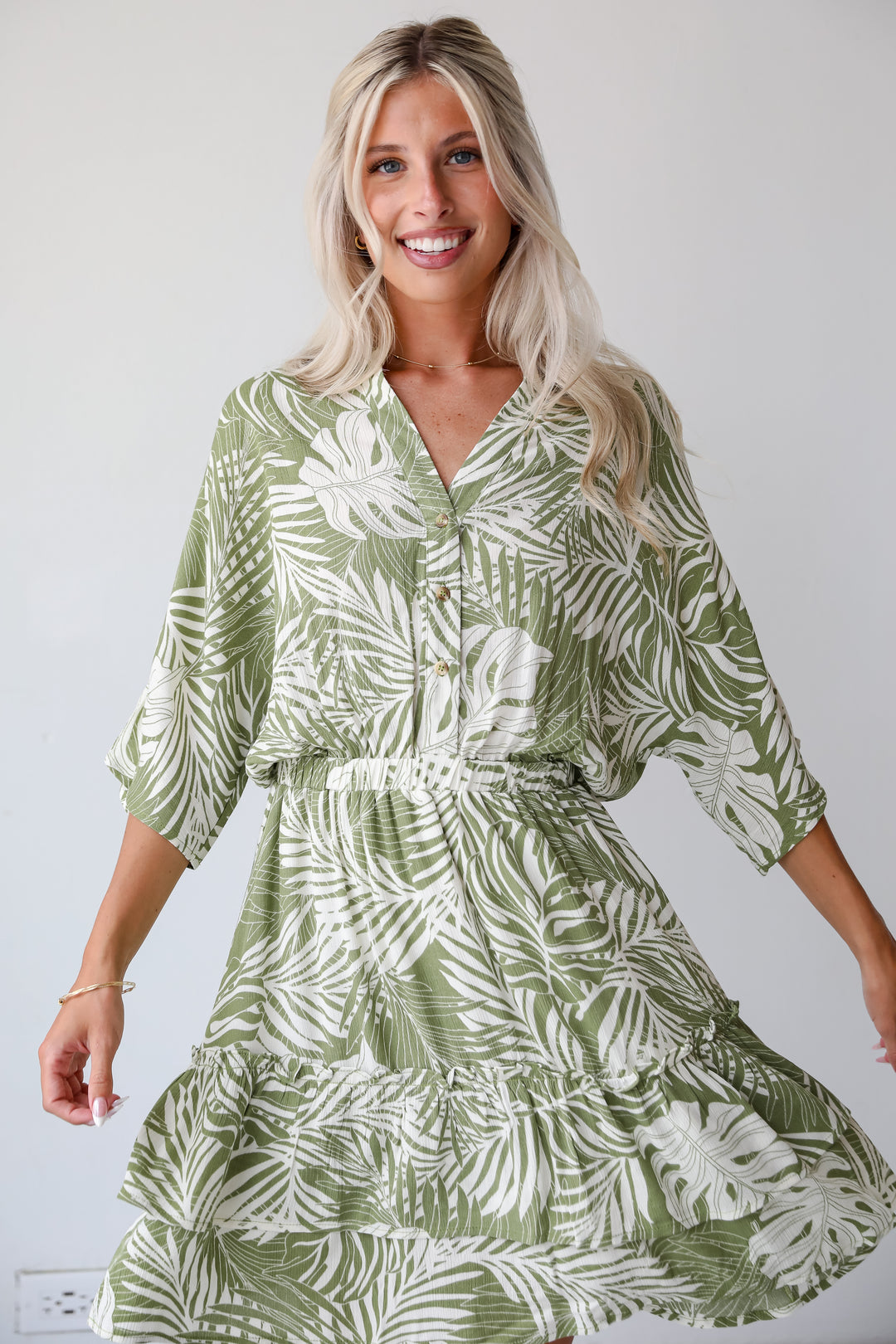 Destined For Sun Green Tropical Mini Dress