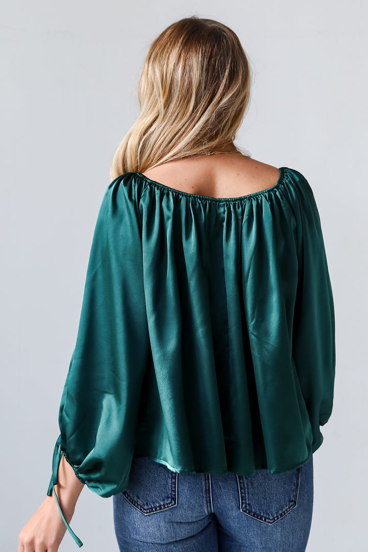 Hunter Green Satin Blouse back view