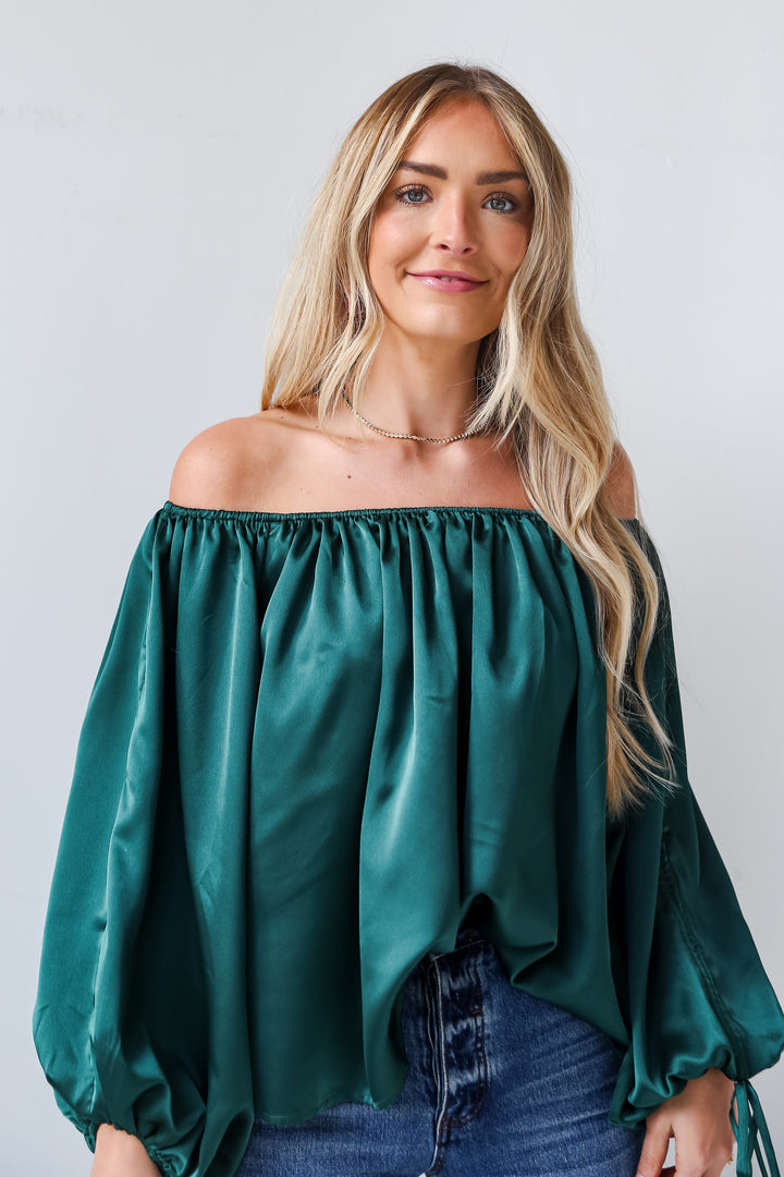 Hunter Green Satin Blouse front view