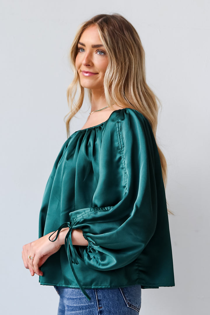 green satin top