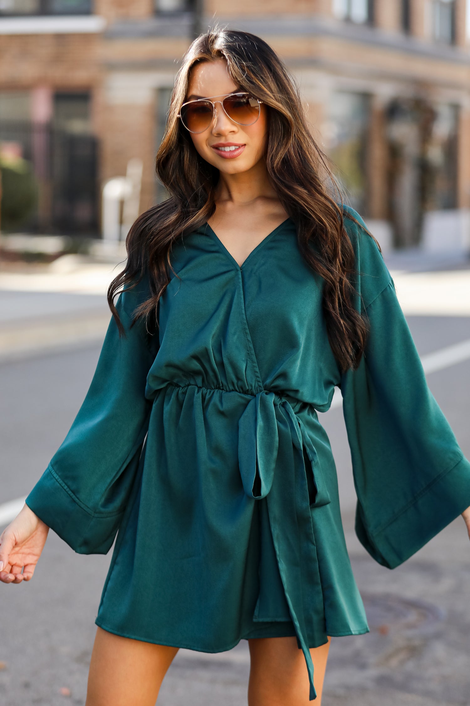 Hunter Green Satin Romper