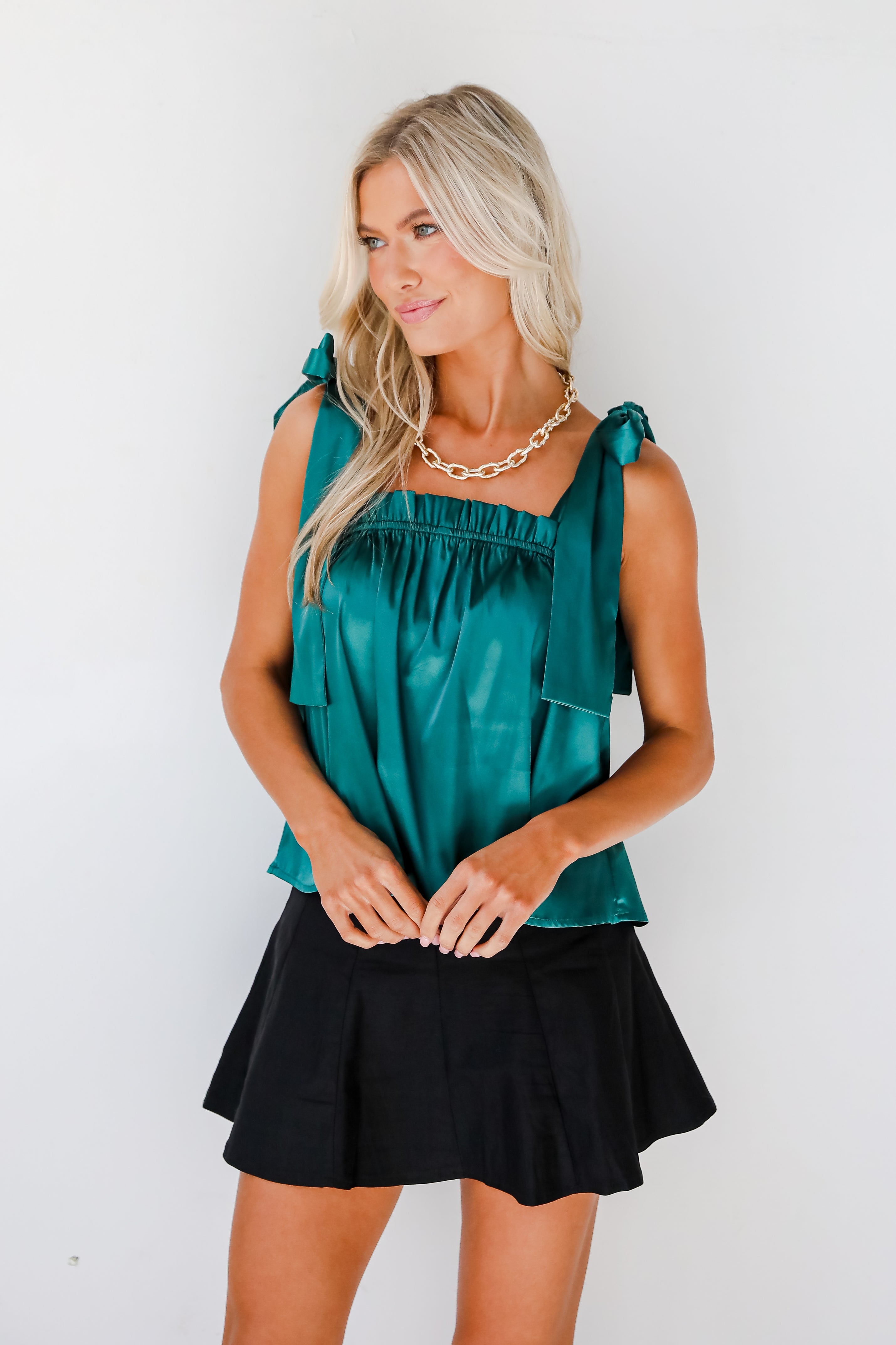 Exceptional Charmer Green Satin Tank