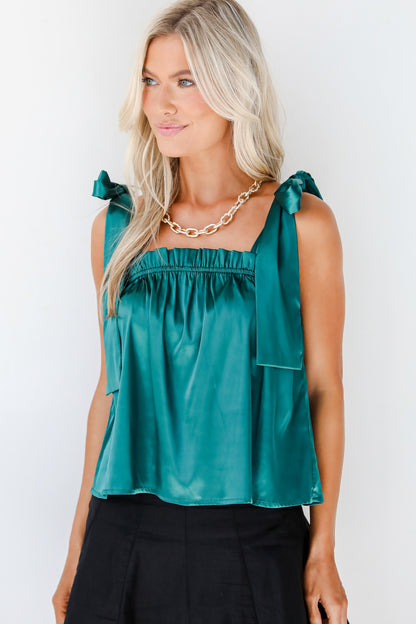 Exceptional Charmer Green Satin Tank