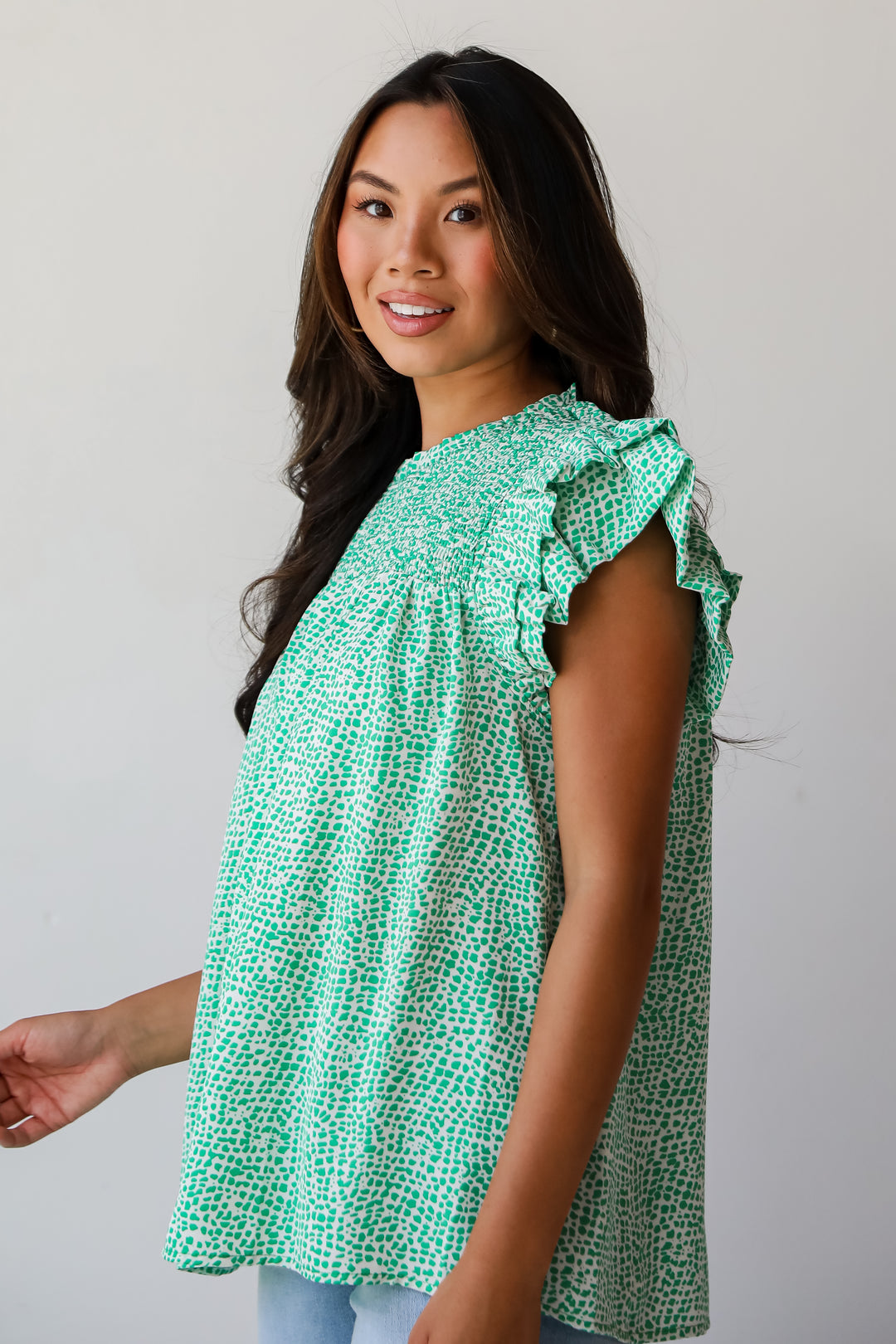 Feeling Girly Kelly Green Spotted Blouse