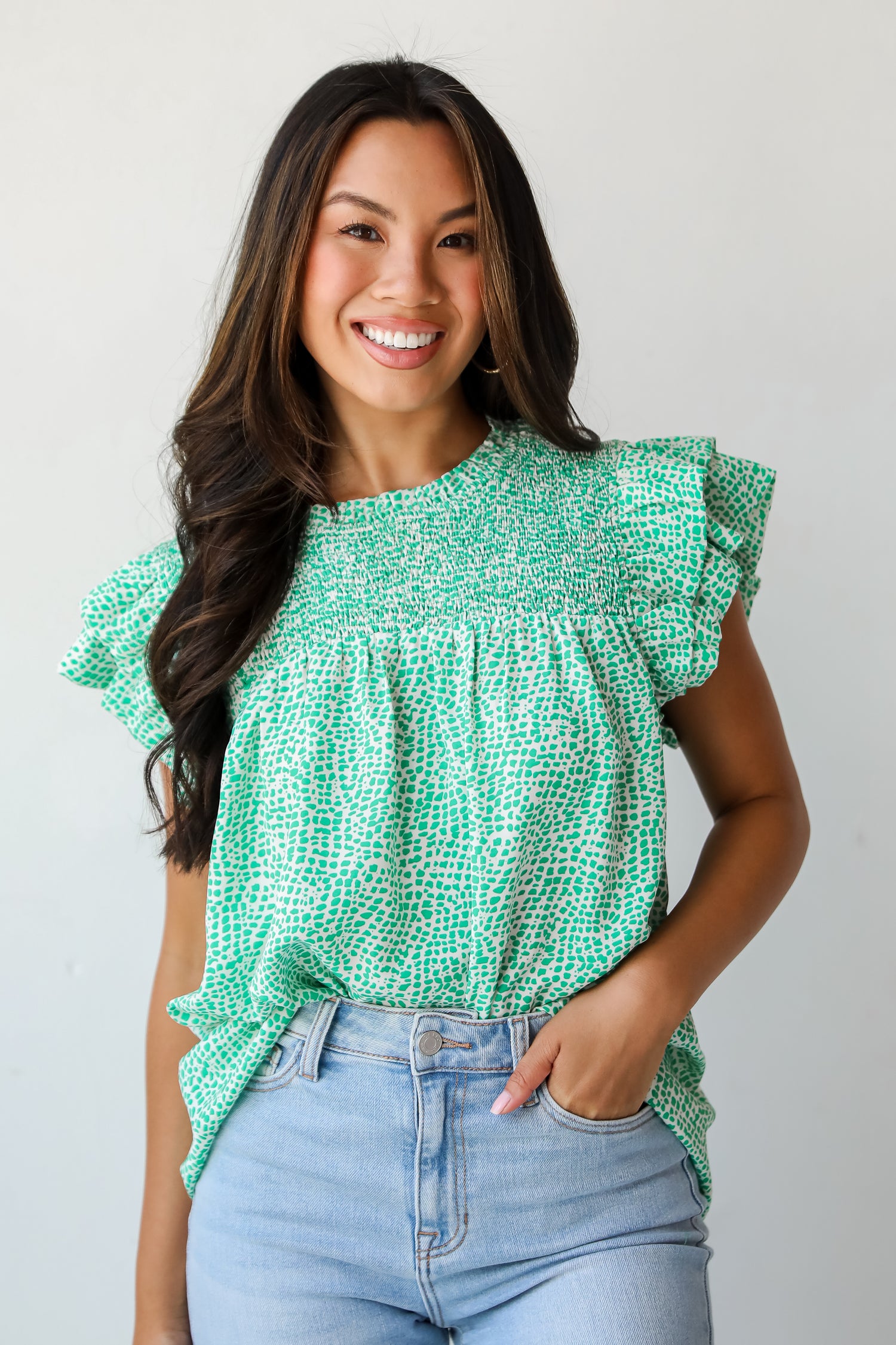 Feeling Girly Kelly Green Spotted Blouse