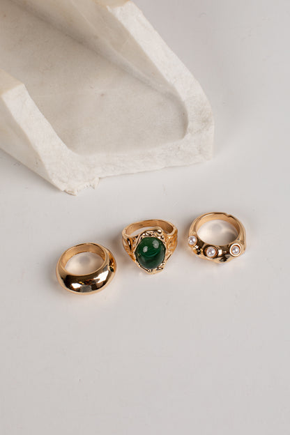 Adair Gold Green Stone Ring Set