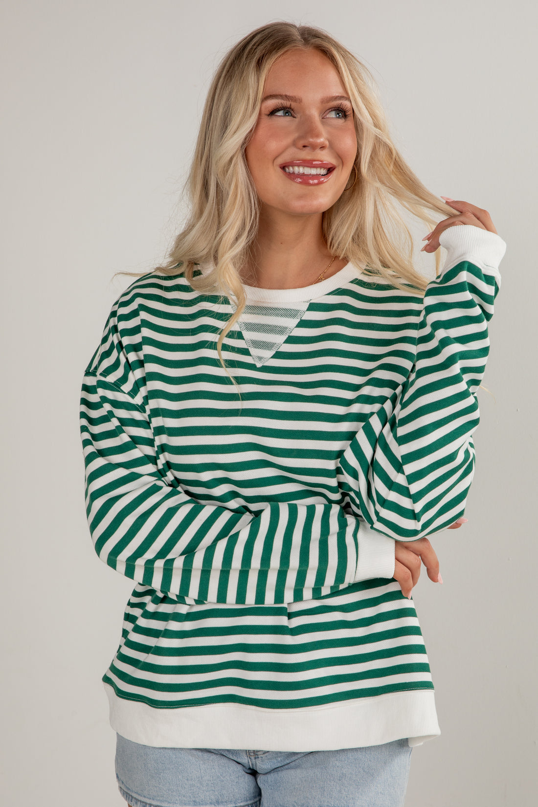 green striped pullover