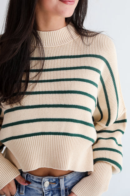 Comfy Cuteness Green Striped Cropped Sweater