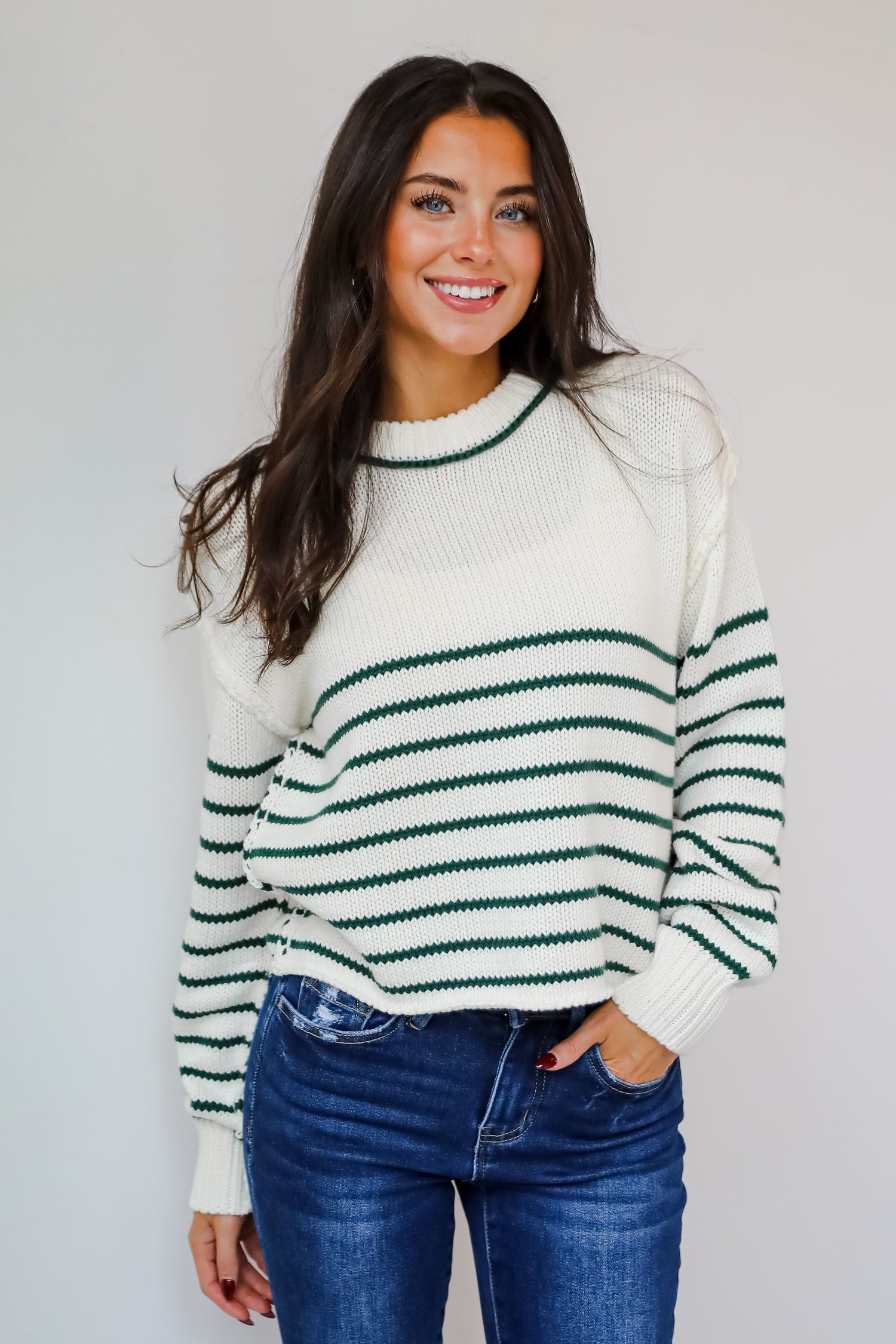 Chic Outcome Green Striped Sweater