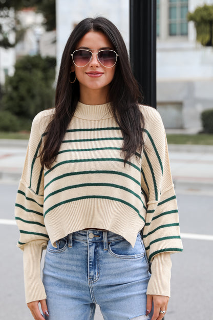 Comfy Cuteness Green Striped Cropped Sweater