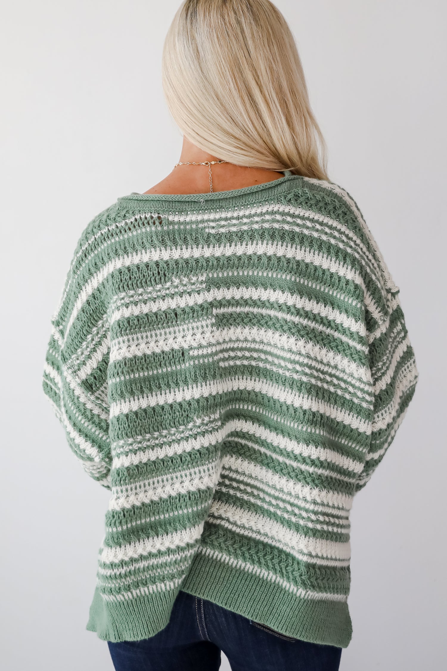 Cozy Conclusion Green Striped Sweater