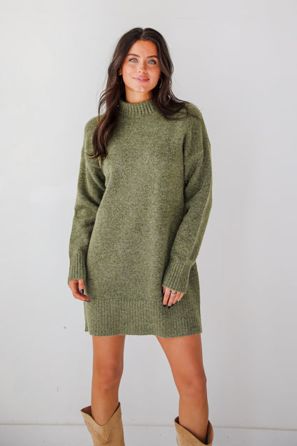 Seasonally Stylish Mock Neck Mini Sweater Dress