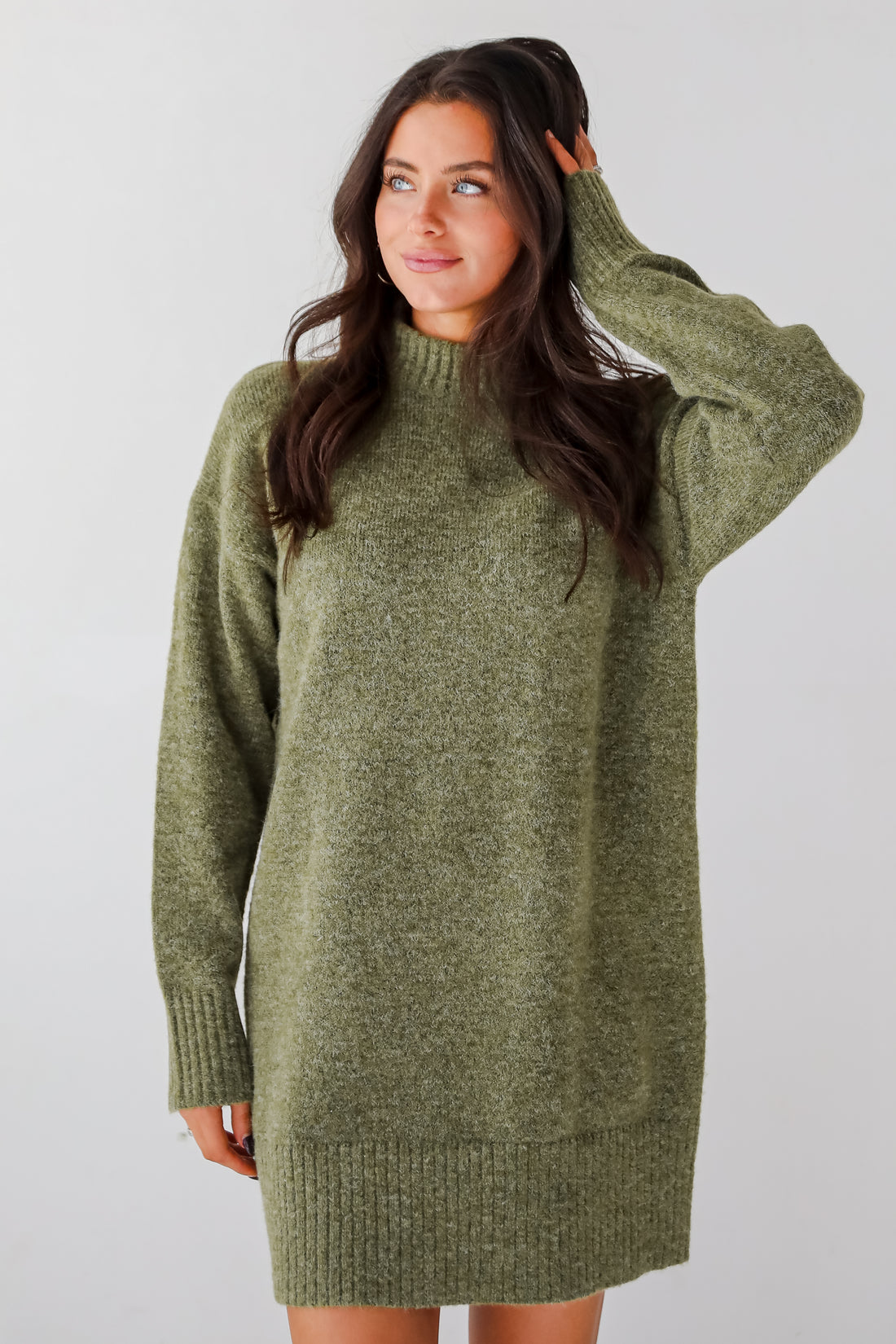 Seasonally Stylish Mock Neck Mini Sweater Dress