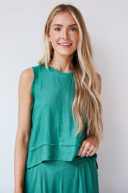 womens green Linen Tank