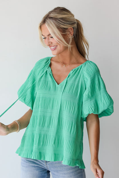 Elegant Confidence Green Textured Blouse