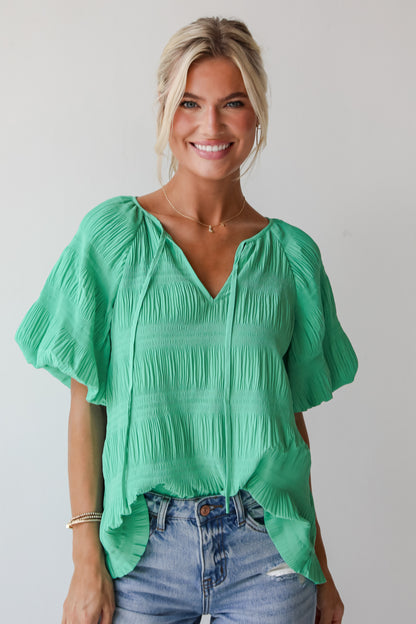 Elegant Confidence Green Textured Blouse