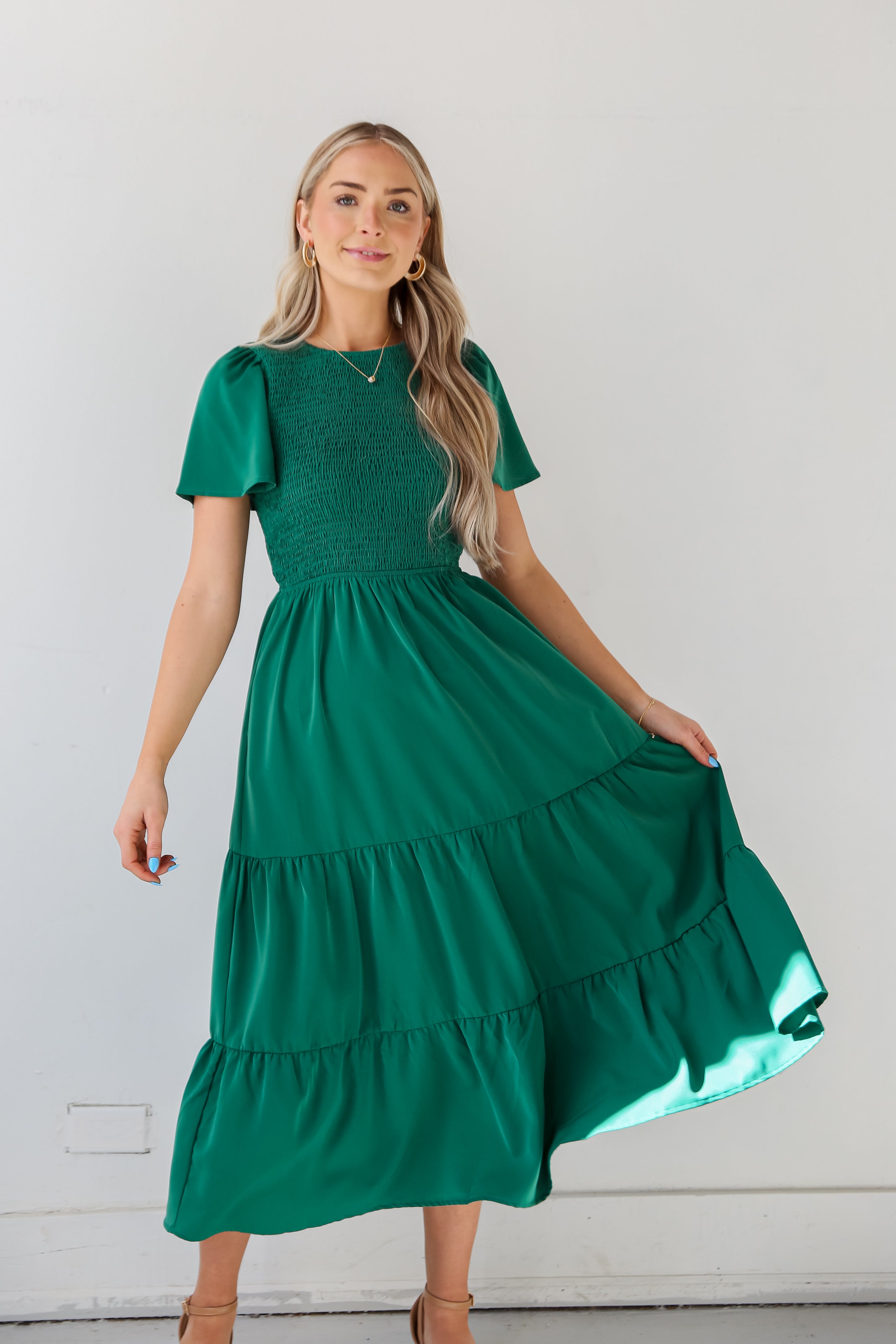 flowy Kelly Green Tiered Maxi Dress