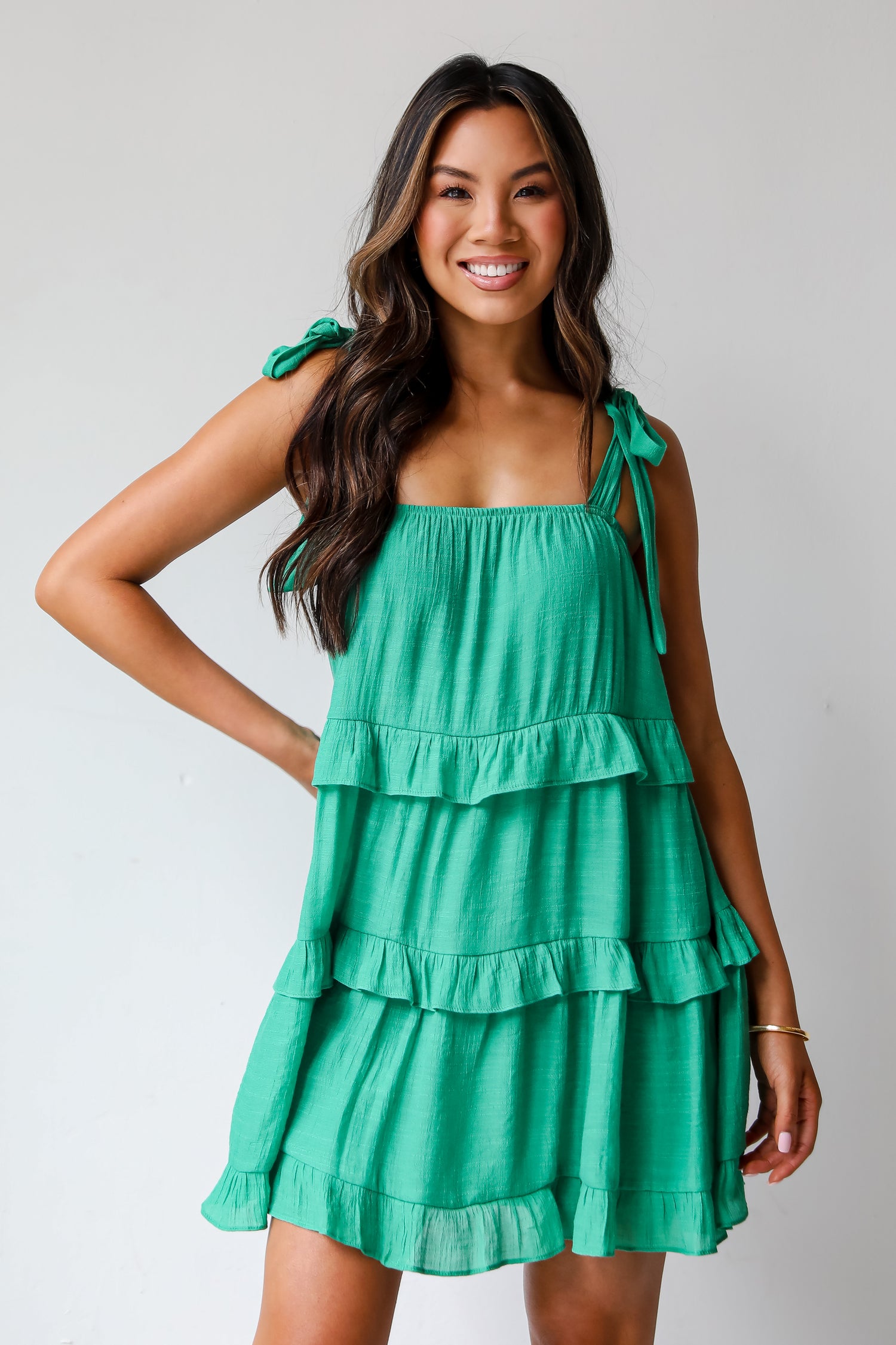 Green Tiered Mini Dress