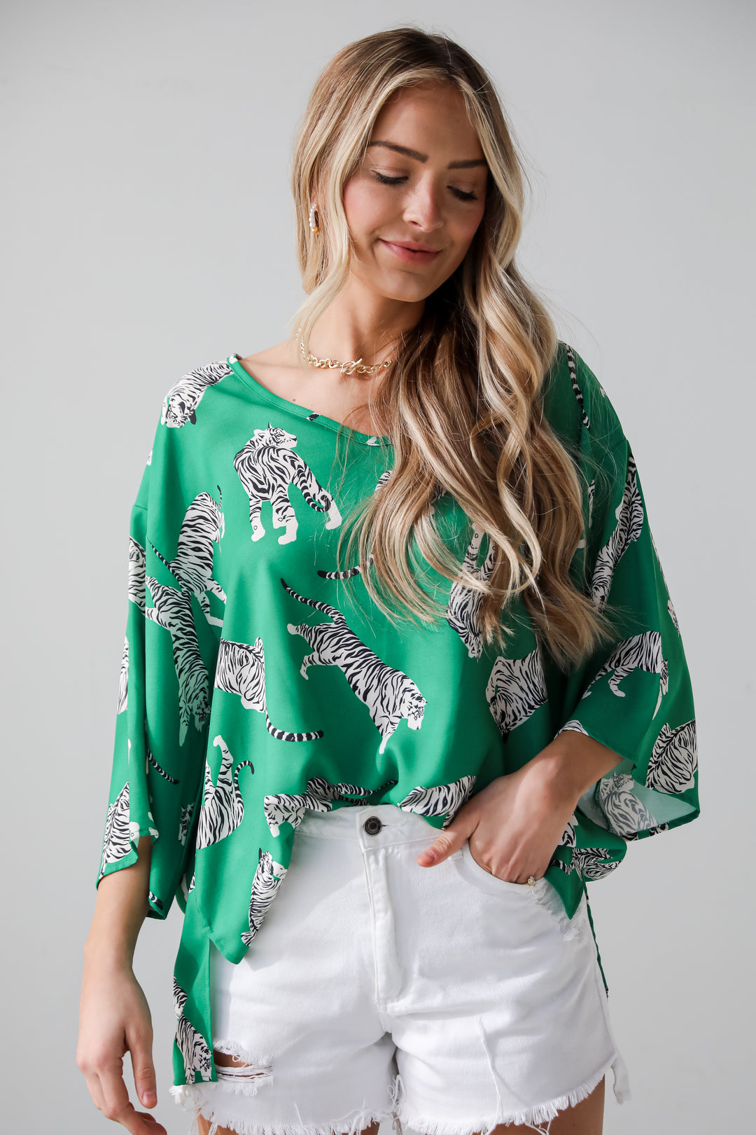 Green Tiger Print Blouse