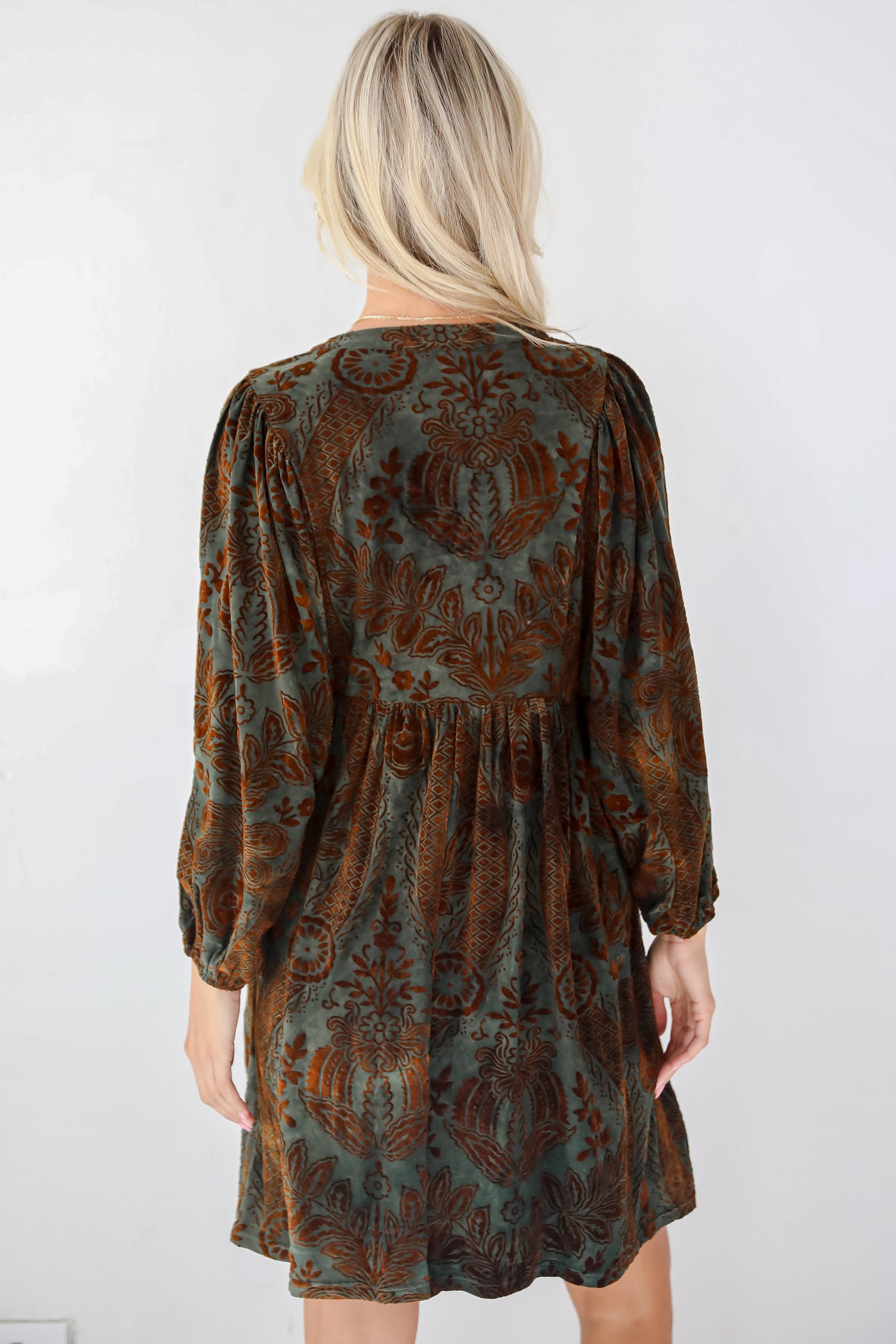 Gorgeous Whimsy Dark Green Velvet Floral Mini Dress