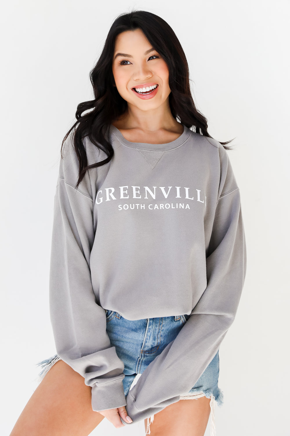 Grey Greenville South Carolina Pullover on model