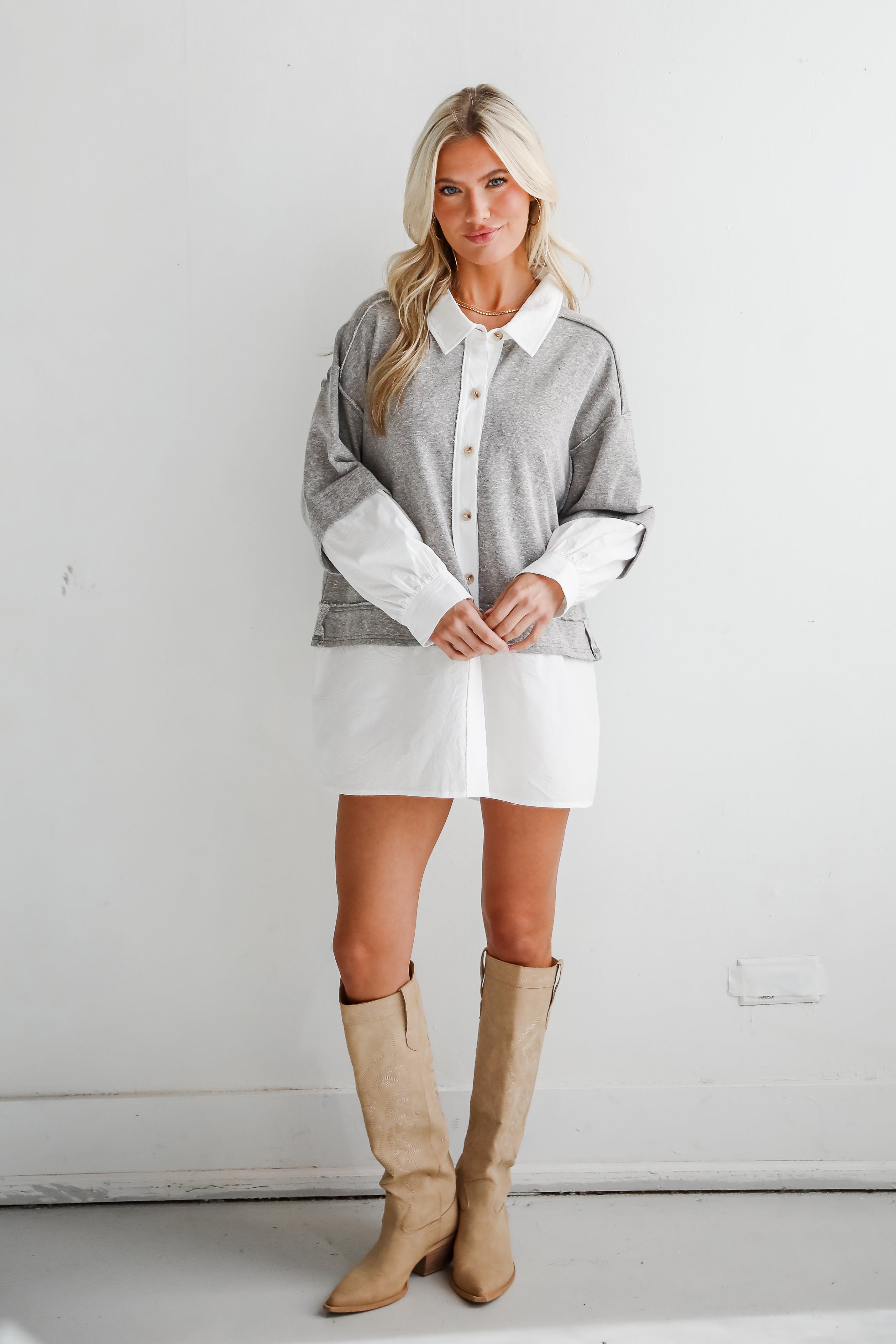 Brilliant Cutie Heather Grey Contrast Blouse