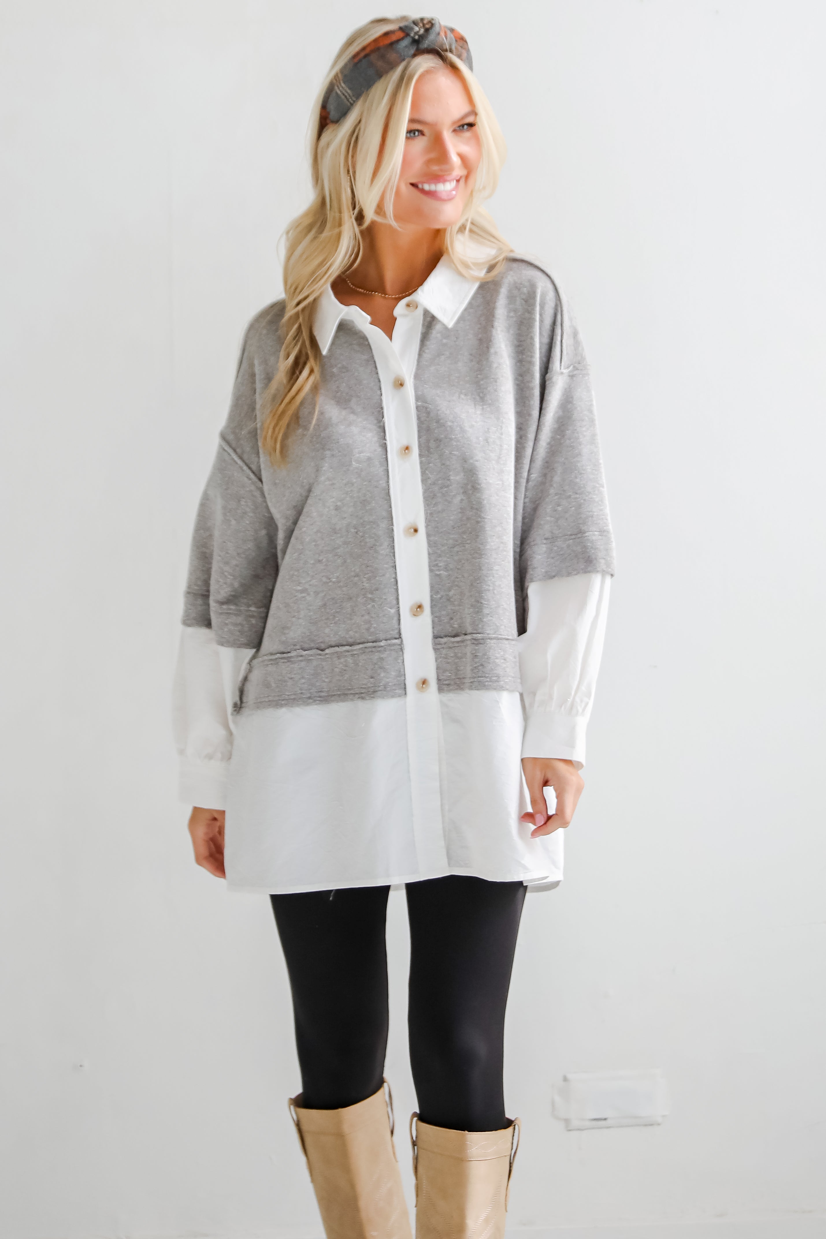 Brilliant Cutie Heather Grey Contrast Blouse