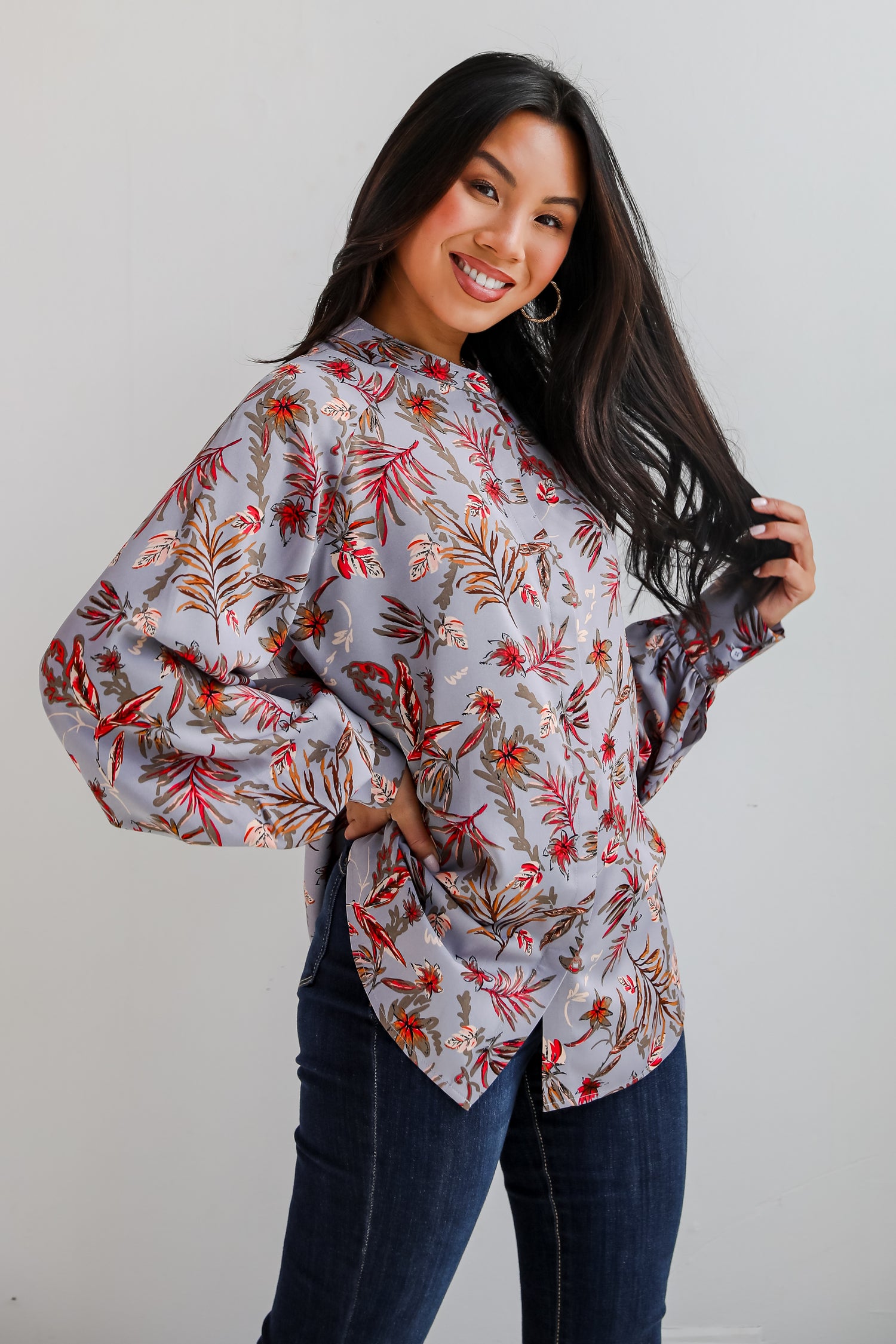 Endless Aura Grey Floral Blouse