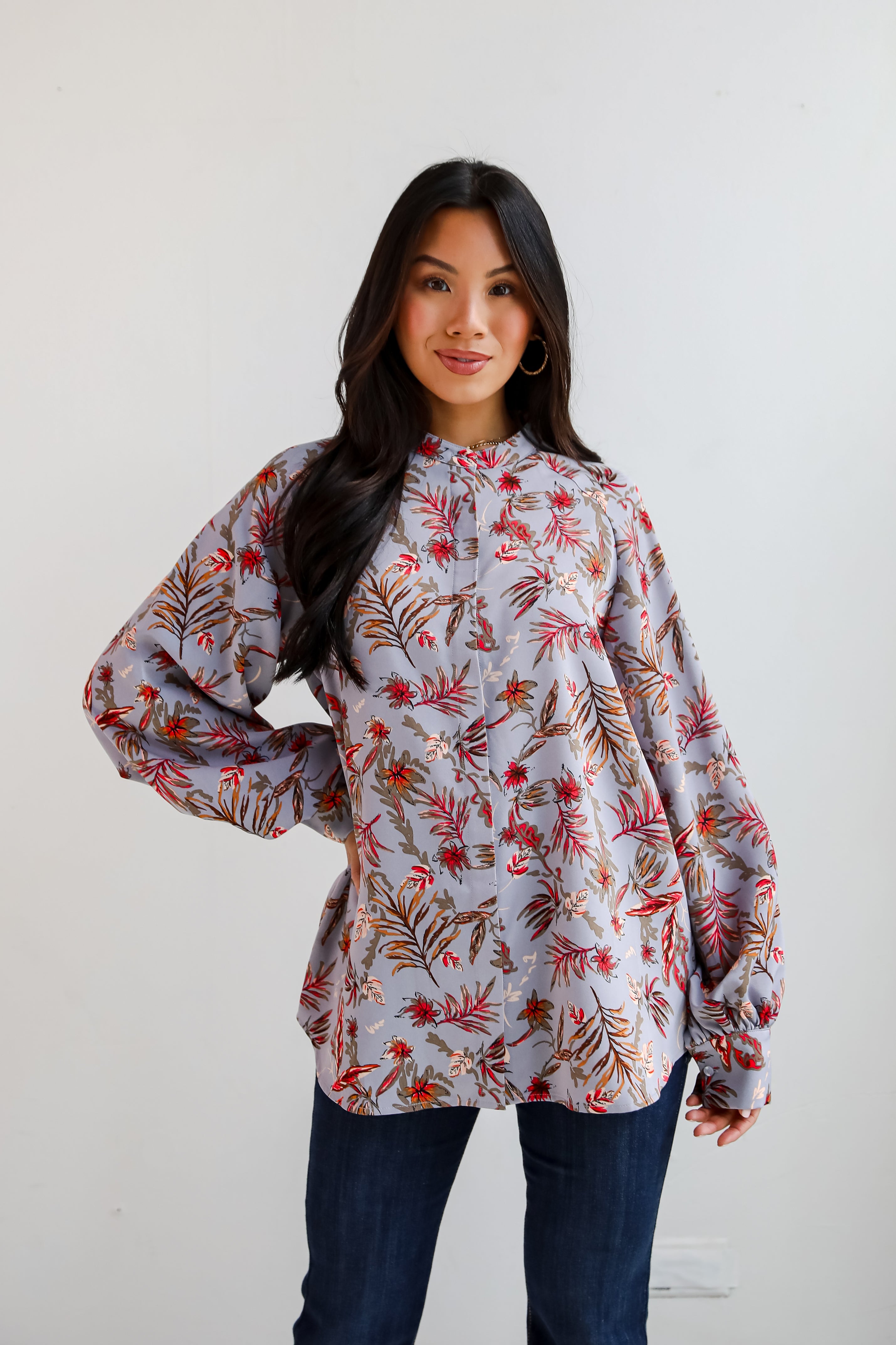 Endless Aura Grey Floral Blouse