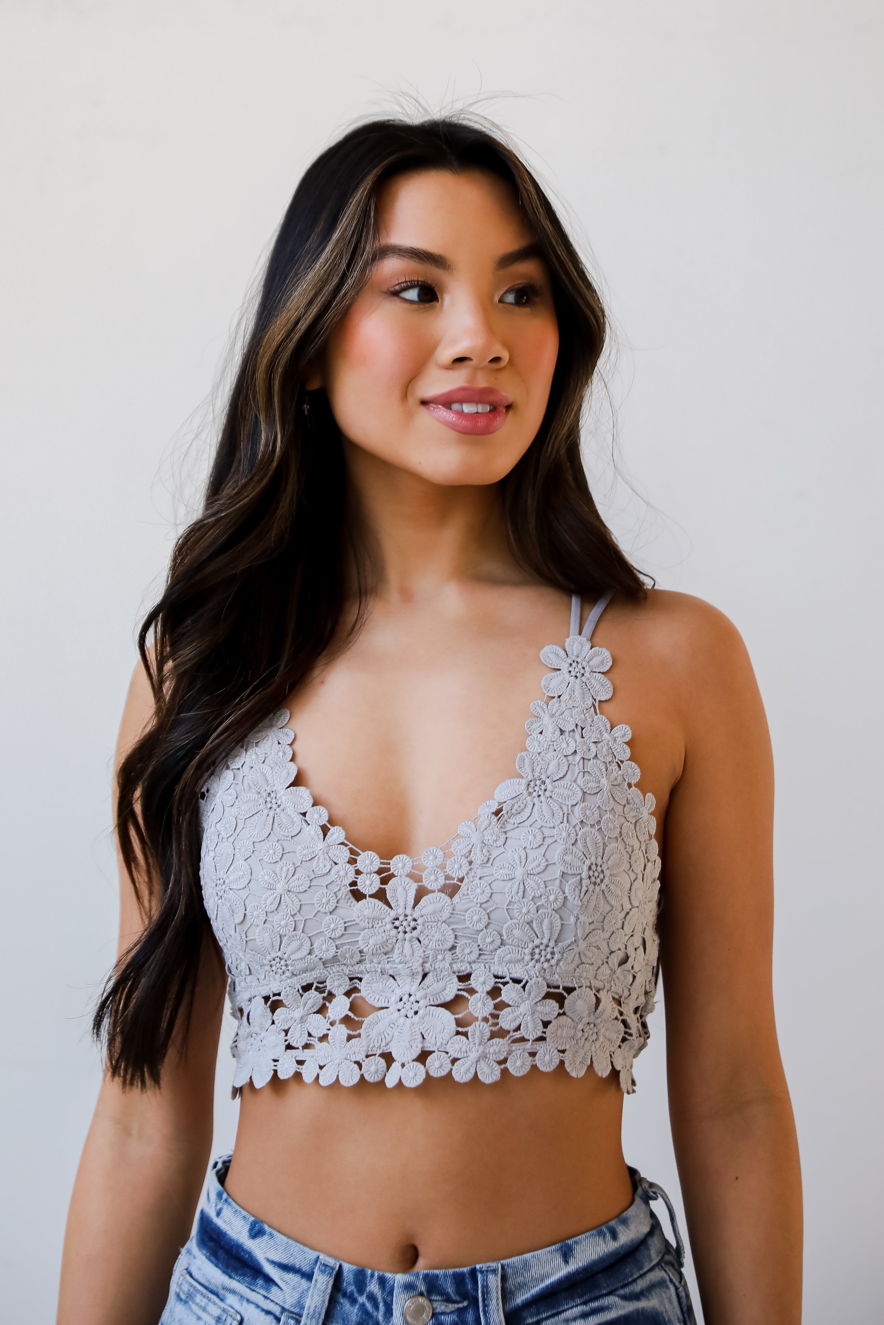 Light Grey Floral Crochet Bralette for women