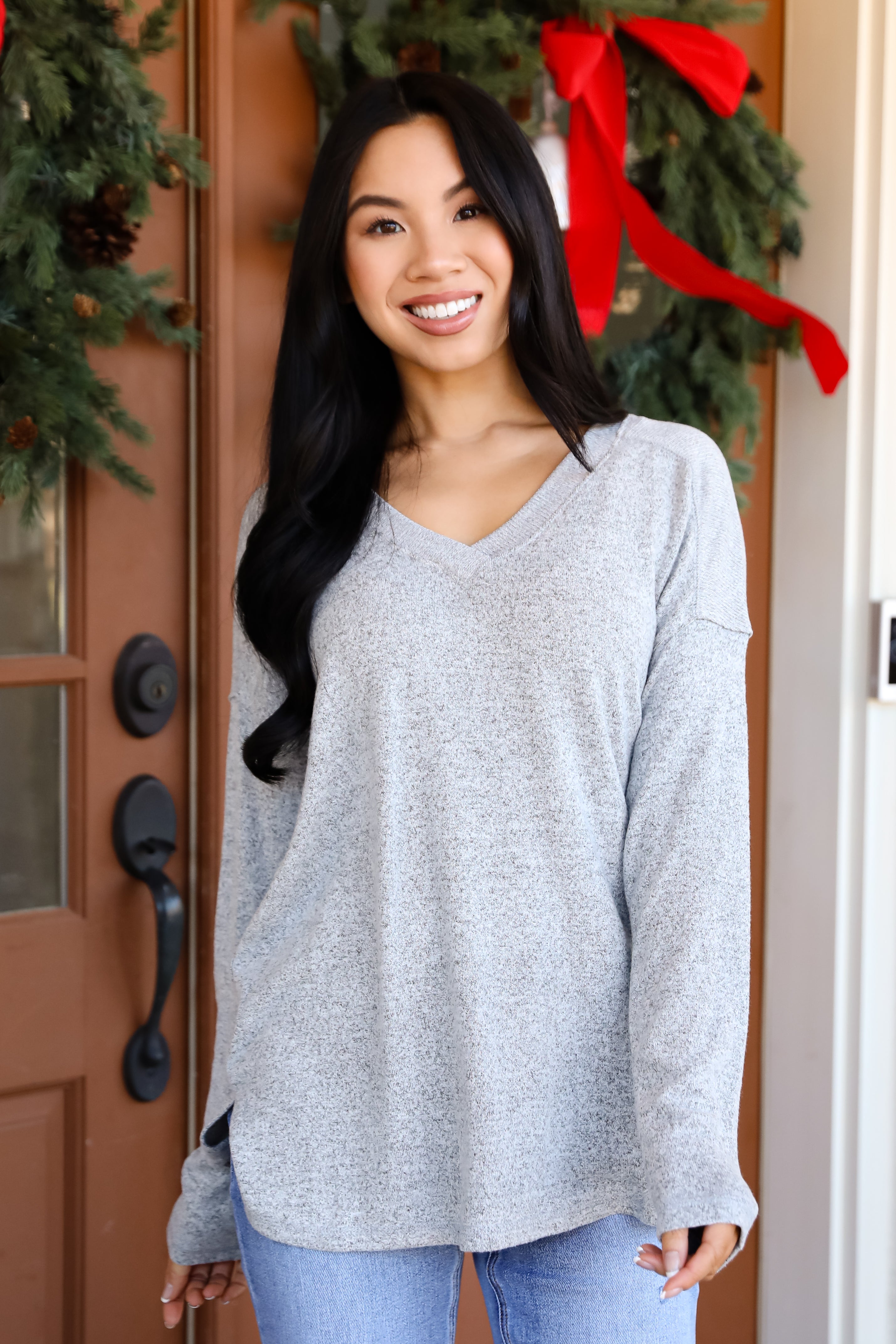 Effortless Pick Heather Grey Knit Top